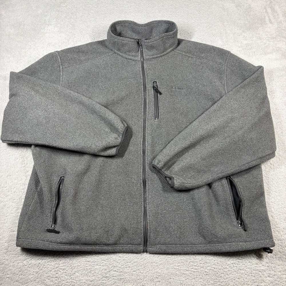 VINTAGE L.L Bean Fleece Sweater Full Zip Gray Pockets Outdoors Hiking 30" Pit